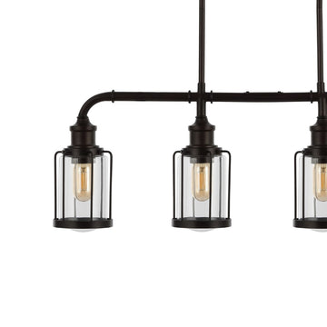 Abbott 34" Farmhouse Industrial Iron/Glass Linear LED Pendant - JONATHAN Y
